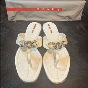Prada Brand New Women's White Sandals with Silver Accent